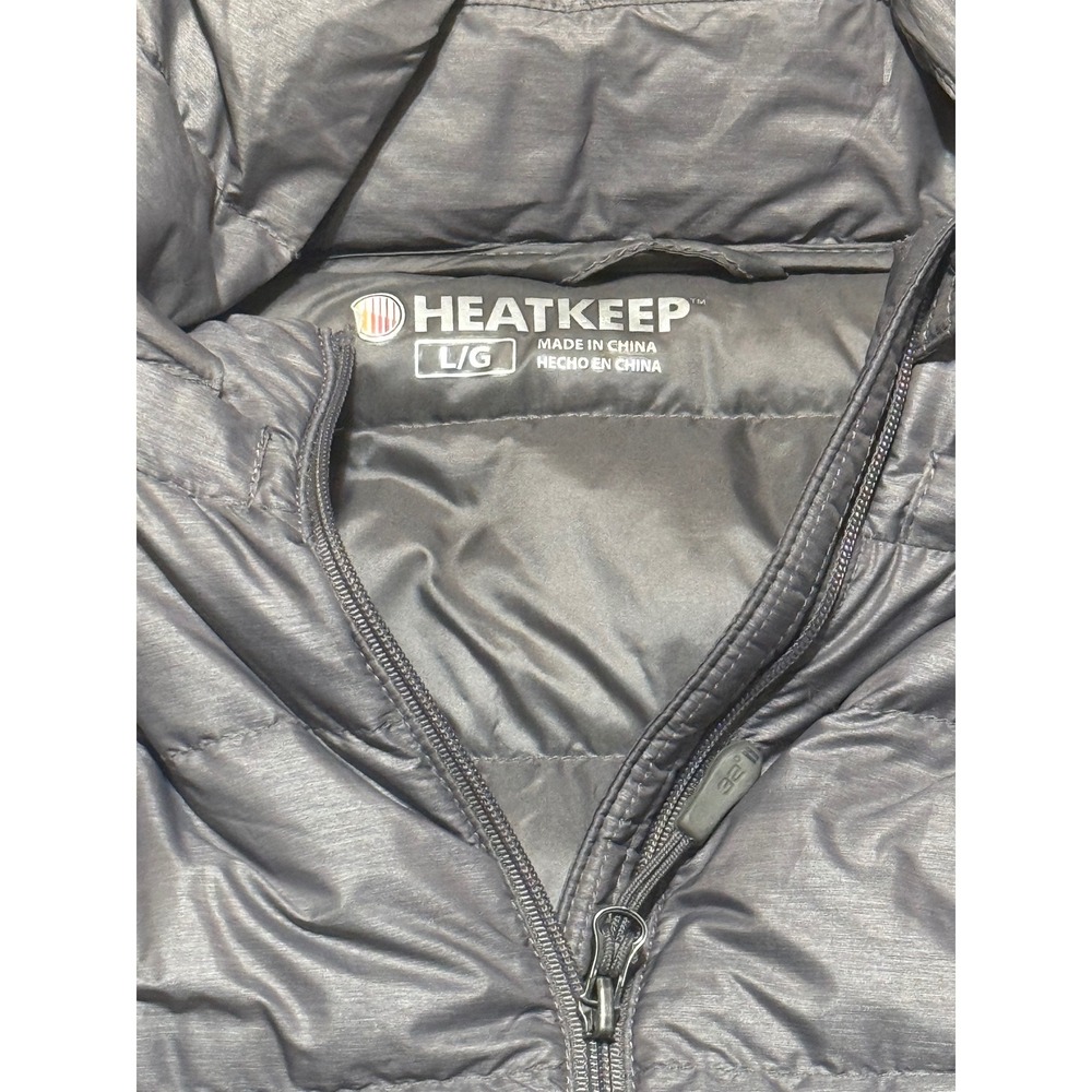 Heatkeep Womens Gray Hooded Puffer Jacket Quilted Full Zip Coat Large - Picture 2 of 7